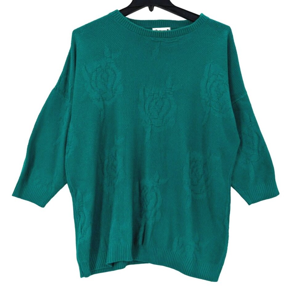 Vintage Chunky Knit Sweater Women Size L/XL Floral Pattern Cottagecore 90s Cozy
